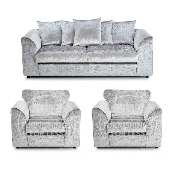 Crystal Crushed Velvet 3 Seater and 2 Armchairs Scatter Back