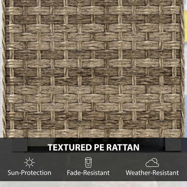 Outdoor Coffee Table with Storage Shelf, PE Rattan Side Table with Slatted Top and Foot Pads, Light Brown