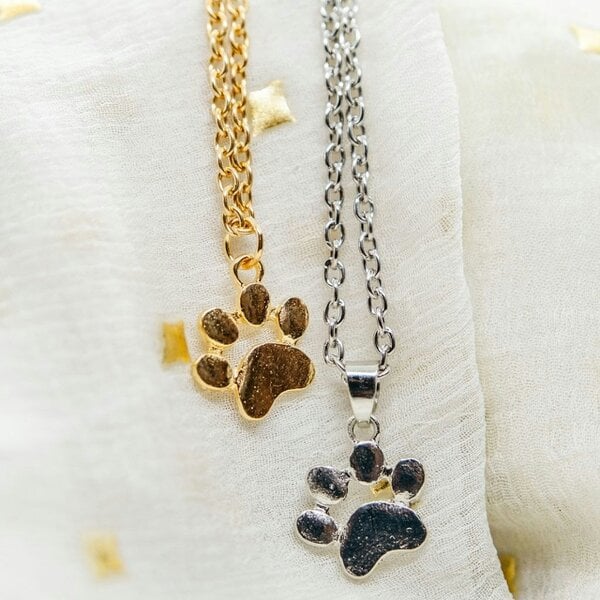 The Colourful Aura Silver Gold Cat Paw Dog and Kitten lovers Animal Footprint Pendant Necklace