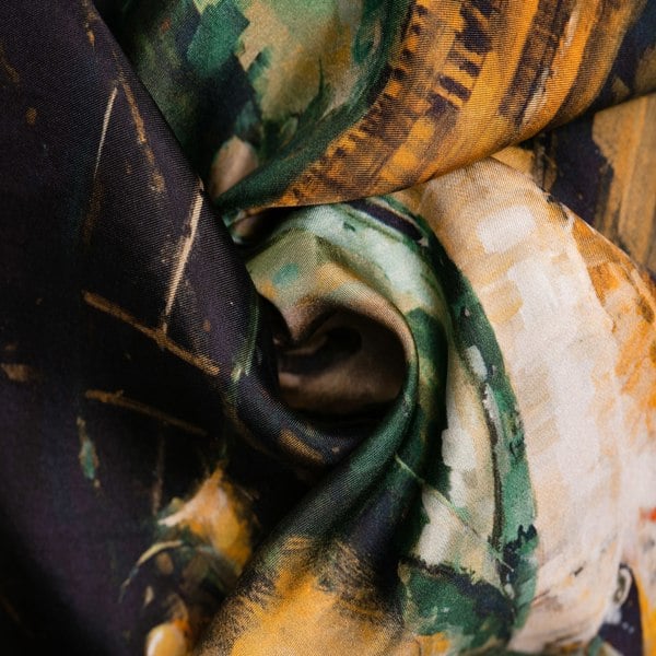 Classic motor racing inspired silk pocket square in green and gold by Otway & Orford swirled