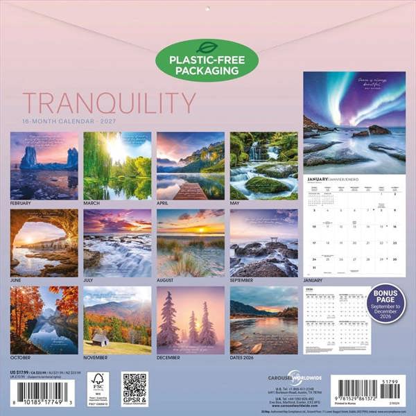 Tranquility Calendar 2027, Wall Calendars, Month To View, Lifestyle, Gift