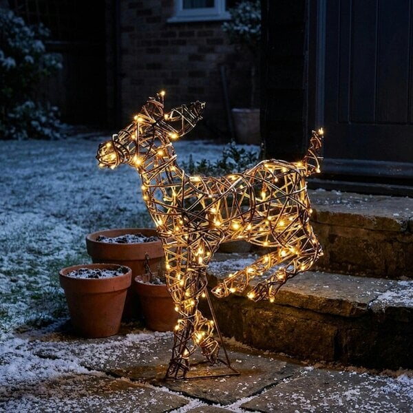 Garden Greatness Multi Action Lit Brown Rattan Running Doe