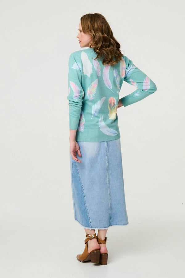 Sage | Feather Print Diamante Detail Jumper
