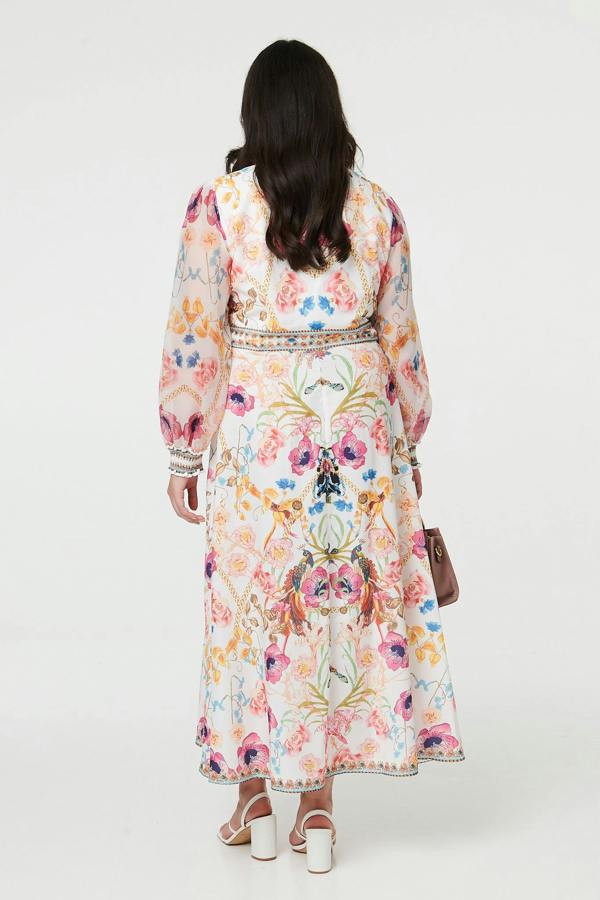 Pink | Curve Floral Border Print Maxi Dress

