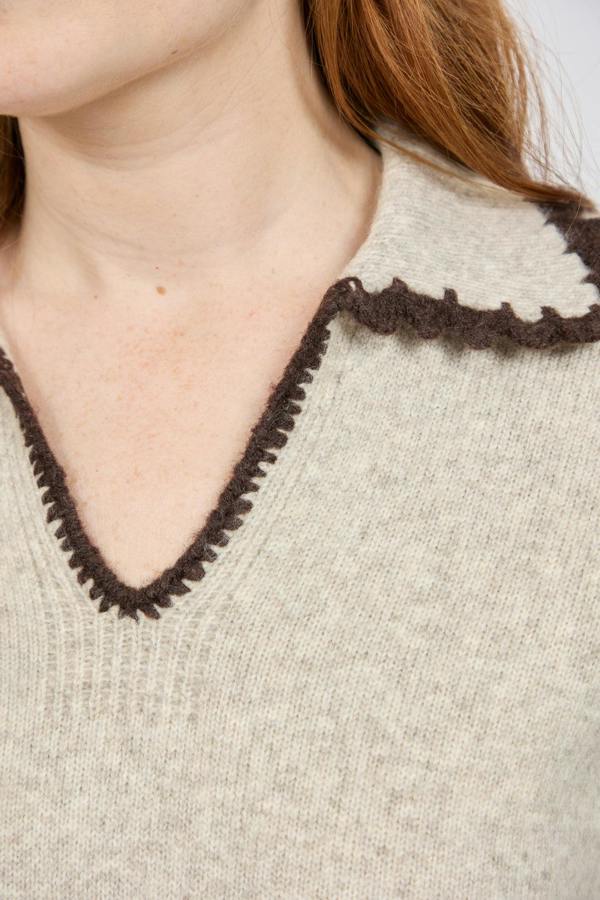 Mudflower Crochet Trim Collared Stripe Knit Jumper