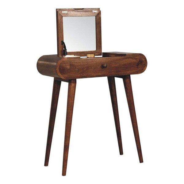 Artisan Furniture Solid Wood Mini Honey Caramel Dressing Table with Foldable Mirror, Brown