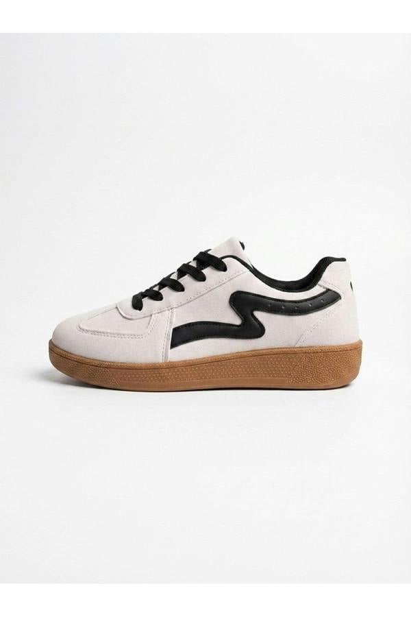 Poppy Womens Retro Stripe Gum Sole Trainers - White