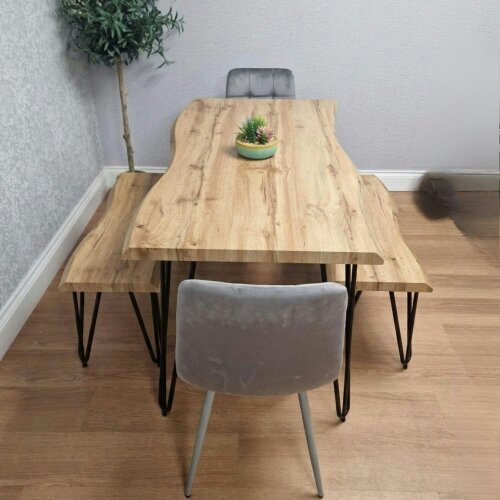 Kosy Koala Modern Dining Table Set With 2 Grey Velvet Chairs And 2 Benches Dining Room Furniture 140cm
