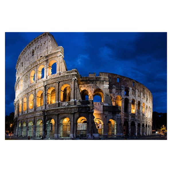 Roman Coliseum Print LED Canvas, 60 x 40 cm, Stretched Wooden Frame, 6 LED Lights in the Arches, Battery Powered with Switch