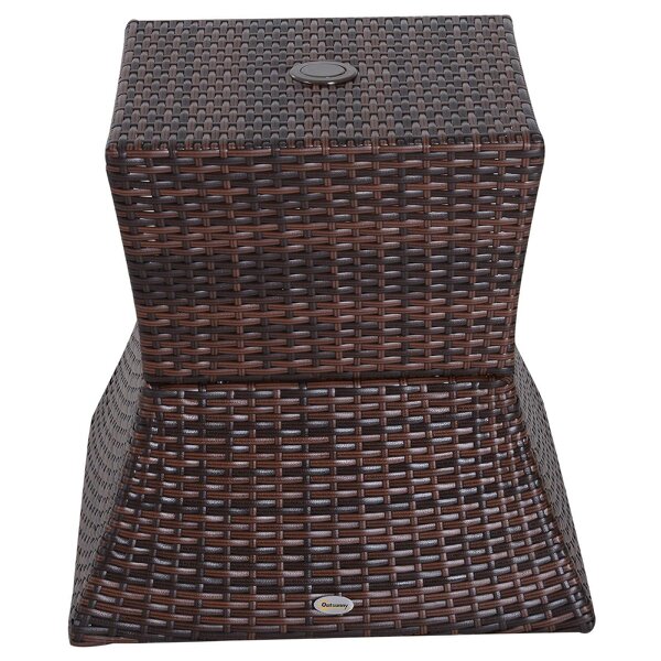 Wyld Haus Lekavi Rattan Brown Outdoor Coffee Table With Umbrella Open And Shelf
