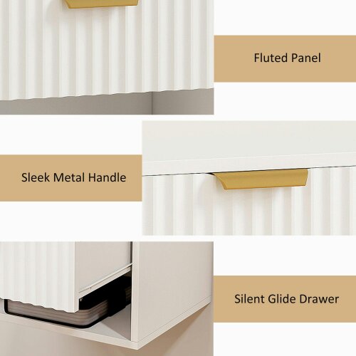 Wyld Haus Ludi Set Of 2 Wooden White Wall Mounted Bedside Tables With Fluted Drawer And Shelf