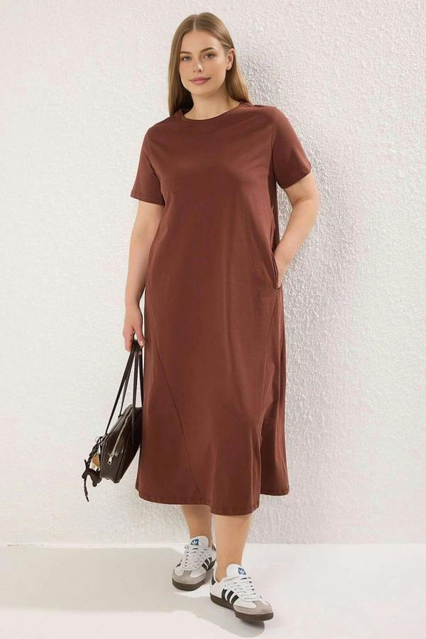 WOVCOR Midi 100% Cotton Knitted T-shirt Dress
