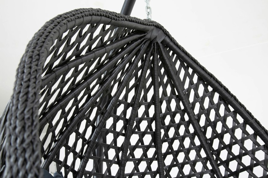 Outdoor Living The Onyx Black Hanging Swing Pod Egg Chair - Large with deep Grey Cushions