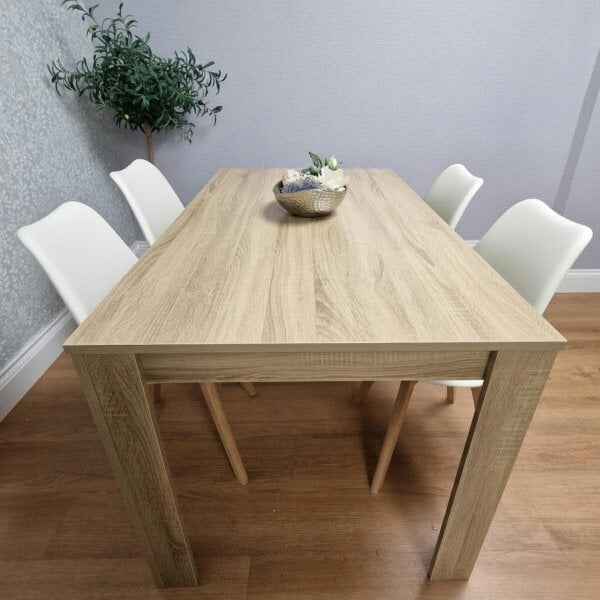 Kosy Koala Dining Table and 4 Chairs Oak Effect Table With 4 White Plastic Chairs Dining Room Furniture