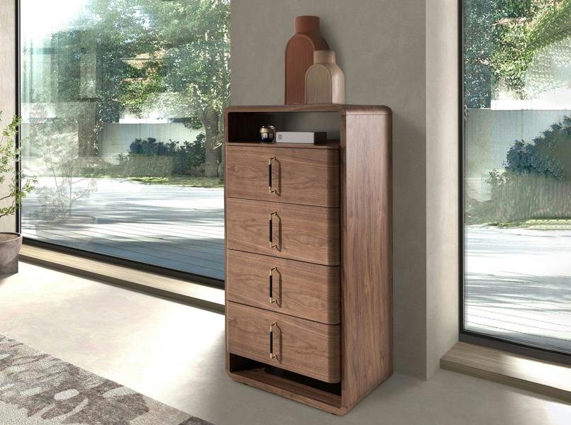 Angel Cerdá Walnut and Black Pvc Chest of Drawers 7227