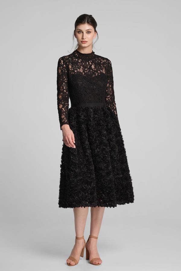 Rumour London Grazia midi dress with lace bodice and ruffled-tulle skirt