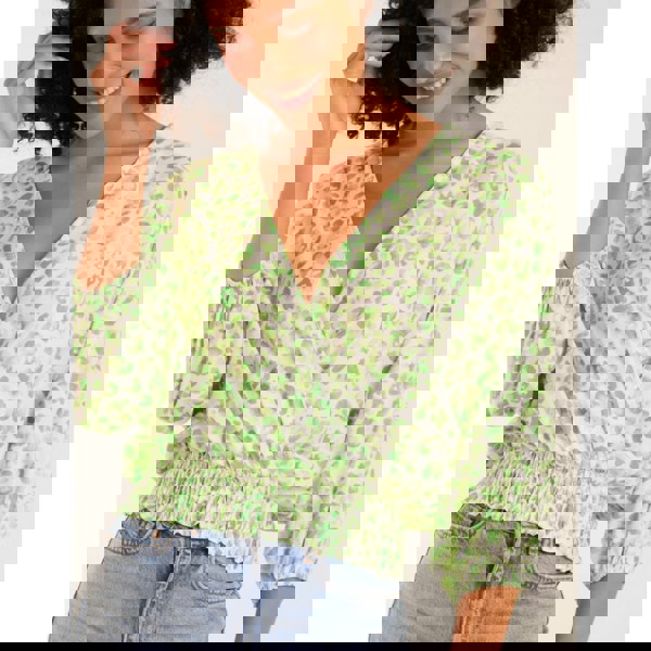 Blue Vanilla Leopard Print Elasticated Sleeve Wrap Front Elastic Hem Top