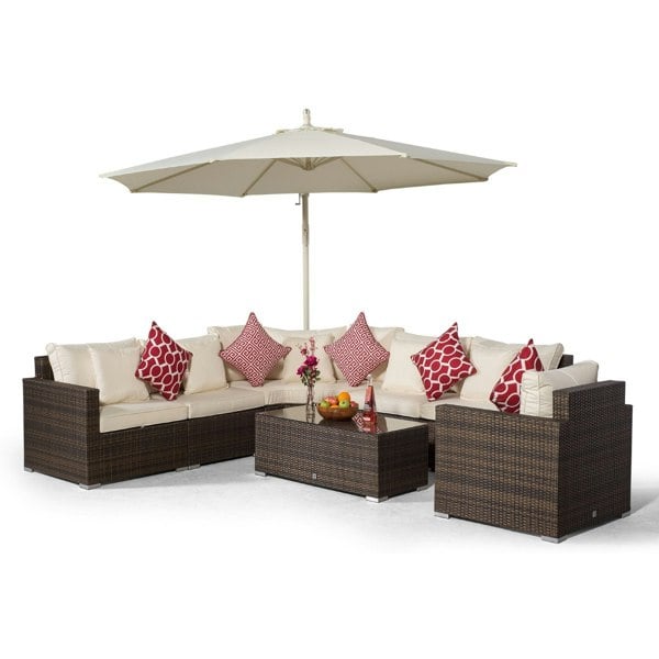 Giardino Santorini L Shape Modular 6 Seat Rattan Corner Sofa Set With Armchair & Coffee Table
