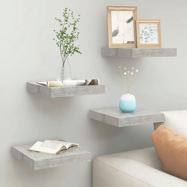 Berkfield Floating Wall Shelves 4 pcs Concrete Grey 23x23.5x3.8 cm MDF