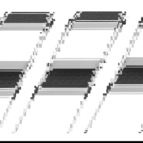 Folding Aluminium Double Step Stool (Caravan Foldable Non-Slip Twin Platform)