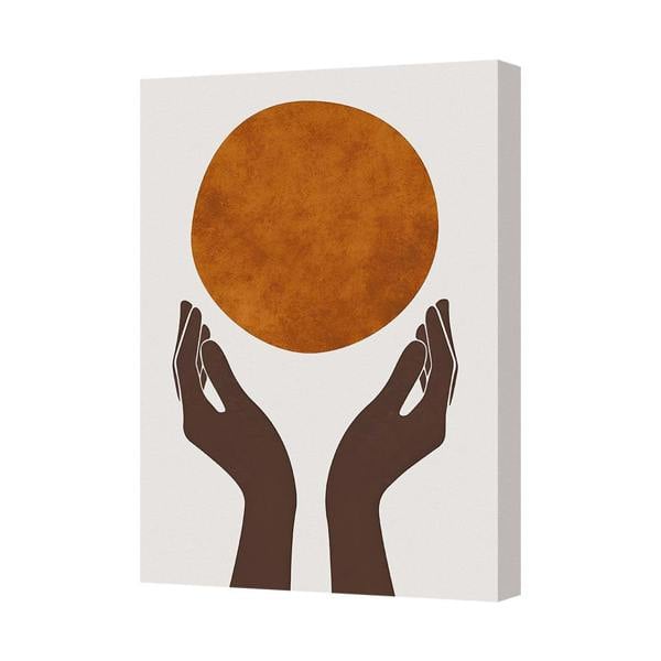 Benjamin Tate Design Abstract Hands Holding Sunset Circle Canvas Wall Art Print
