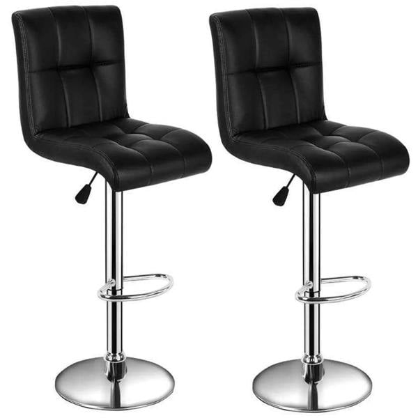 Gr8 Home Pair Of 2 Black Faux Leather Swivel Breakfast Bar Stool Chairs Chrome Gas Lift