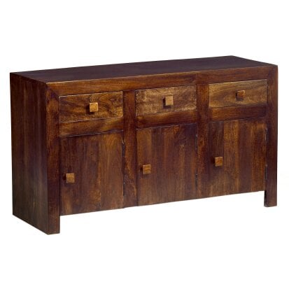 Wyld Haus Phuket Dark Mango Wood Large Sideboard 3 Drawers 3 Doors