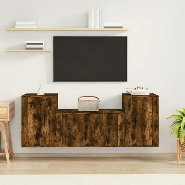 Berkfield 3 Piece TV Cabinet Set Smoked Oak Engineered Wood