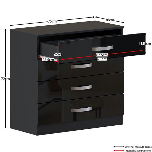Vida Designs Hulio 4 Drawer Chest, Black