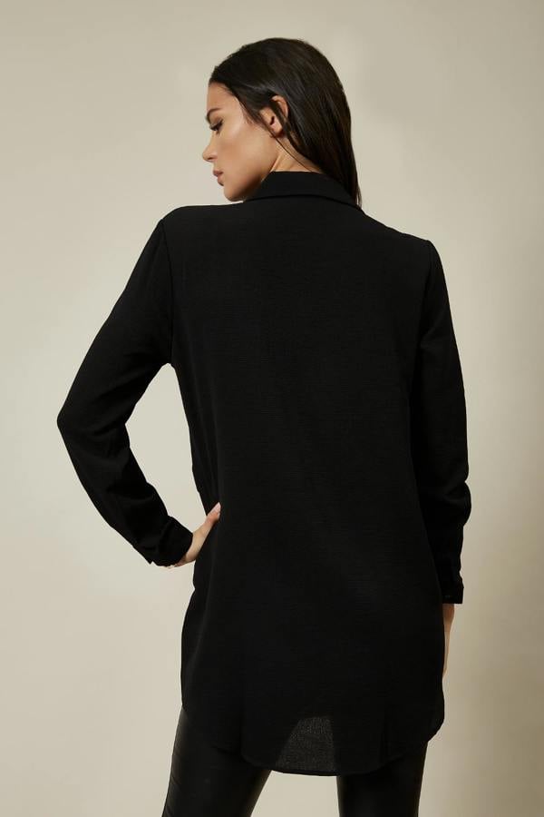 Hoxton Gal Long Sleeves Oversized Shirt In Black