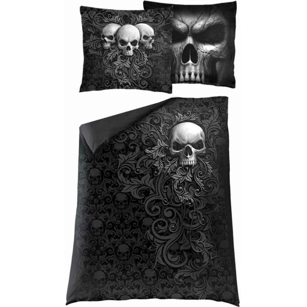 Spiral Direct Skull Scroll Duvet Cover Set - Black