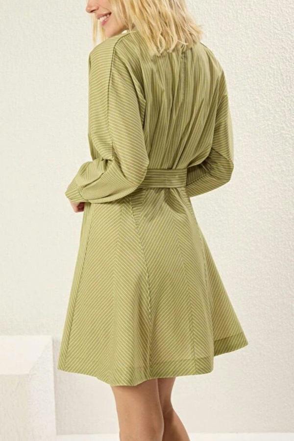 WOVCOR Striped Mini Woven Shirt Dress with Belt Detail