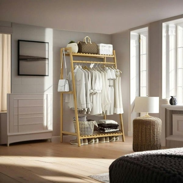 Modcraft Heavy Duty Bamboo Clothes Rail and Wardrobe