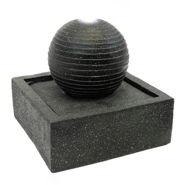 Gardenwize Solar Powered Black Granite-Finish Water Feature with LED Light & Battery Backup