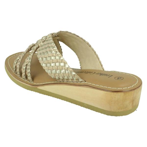 Leather Collection Ladies Leather Collection Low Wedge Platform Sandals F00424