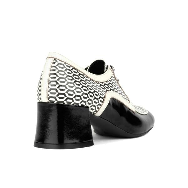 Embassy London Sovereign - Black & White Optical - Women's leather lace up shoe with block heel