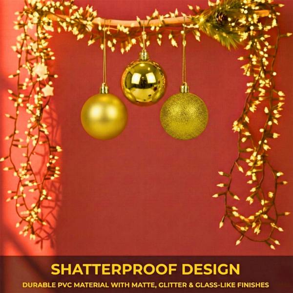 20cm & 25cm Dark Gold Christmas Baubles Set of 3 with Glossy, Matte and Glitter Finishes image 5