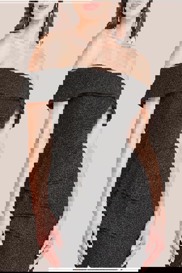 Sparkle Bardot Maxi With Waterfall Ruffle - Black DR3998