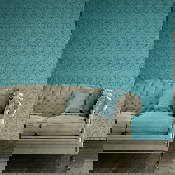 Hoopla Walls Paisley - Teal Blue 10m Wallpaper