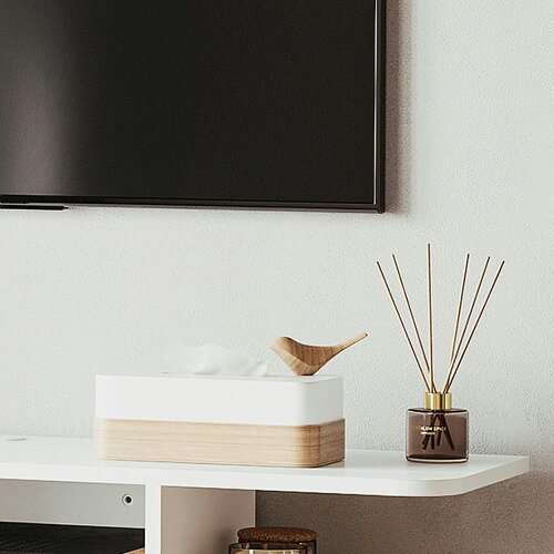 Wyld Haus Kere Wooden White Floating TV Unit With OFauxn Shelves For Screens Up To 40 Inches