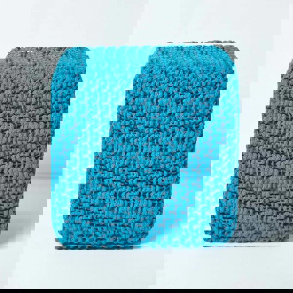 HOMESCAPES Cube Cotton Knitted Pouffe Footstool Bean Filled Hand Knitted