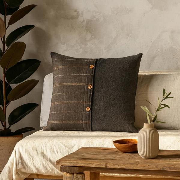 Wyld Haus Set of 2 Quimper Pewter Cushion Covers with Button Detail