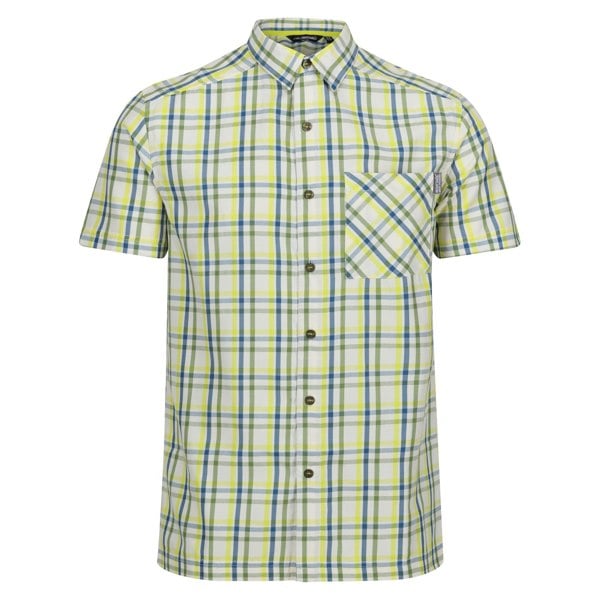 Regatta Mens Mindano VIII Checked Short-Sleeved Shirt - Piquant Green/Moroccan Blue/Citron Lime/Marshmallow