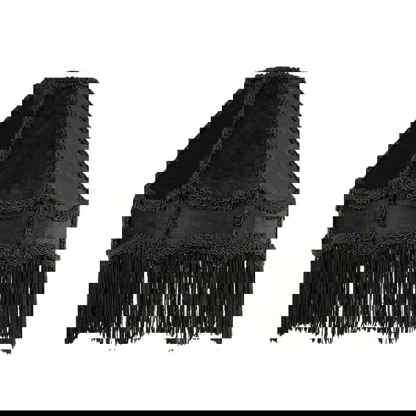 Traditional Victorian Empire Lamp Shade in Jet Black Velvet with Long Tassels Image 1