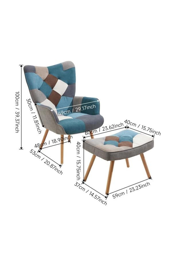 Living and Home Multicoloured Upholstered Wingback Armchair with Footstool