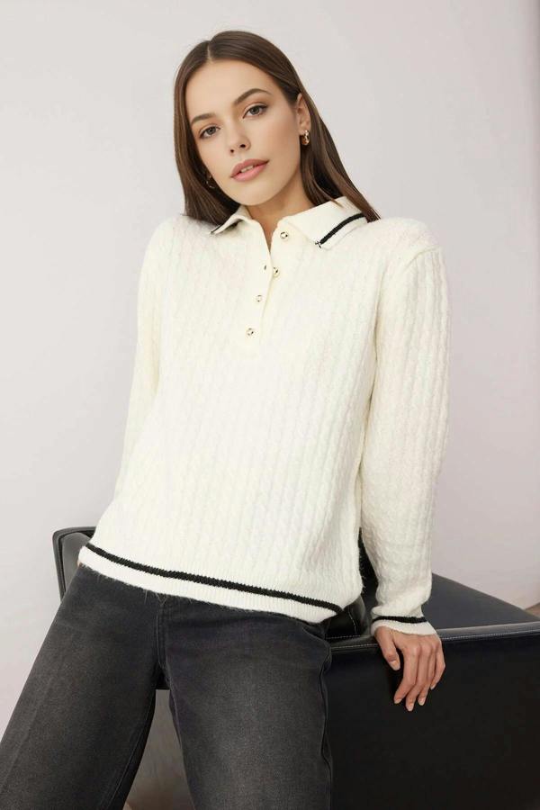 WOVCOR Polo Collar Soft Textured Knit Sweater