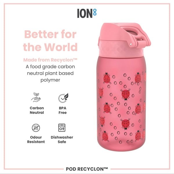 ION8 Leak Proof Kids' Water Bottle, Recyclon, Ladybugs, 350ml (12oz)