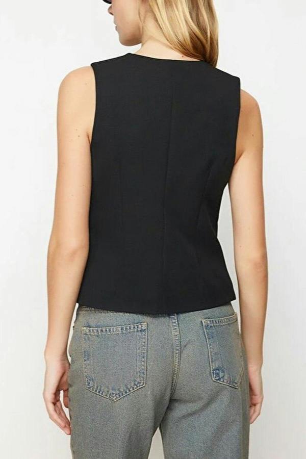 WOVCOR Woven Vest with Asymmetrical Buttons Detail