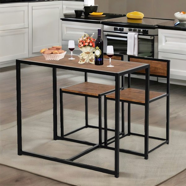 Rafaelo Mobilia Industrial 3-Piece Dining Rustic Table Set