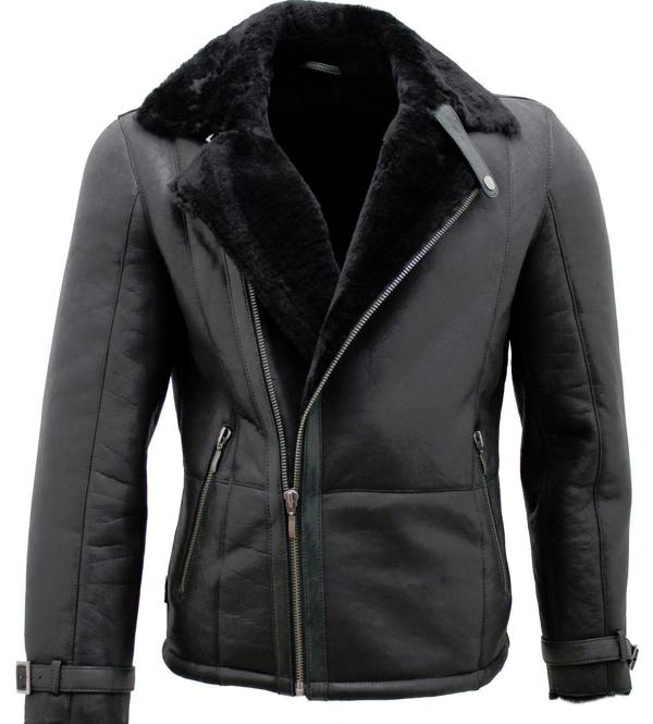 Infinity Leather Mens Double Breasted Sheepskin Leather Biker Jacket-Manila